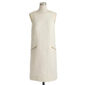 Women's White Jacquard Zip-pocket Shift Dress